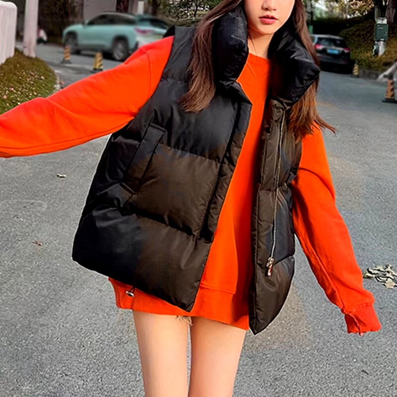 Autumn Winter Y2K Vest Women Thick Warm down Vest Harajuku Loose Jacket Casual Outerwear Short Waistcoat Windproof Vest Coats